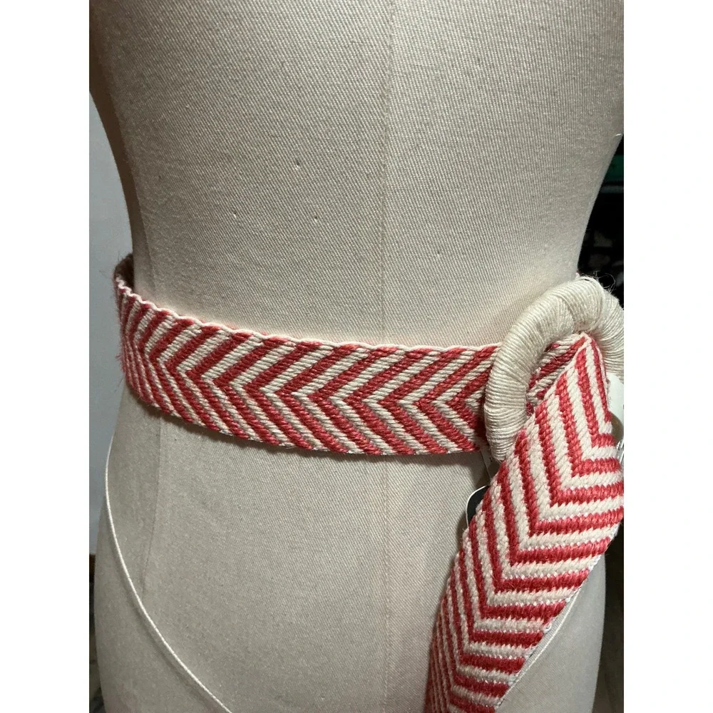 Haute Hippie Terracotta Chevron Woven Belt Rope Buckle Boho Chic Statement NWT